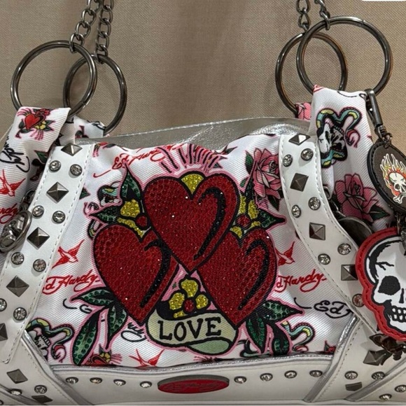 🔥 🥀 ED HARDY By Christian Audigier Tattoo Embellished Bag. RARE- Hard To Find. - Picture 7 of 12